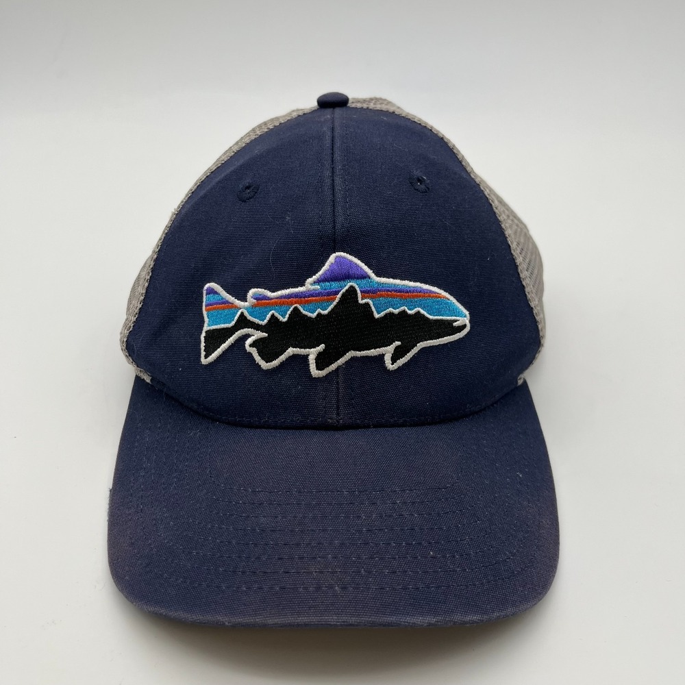 Patagonia Trucker Hat Men One Size Blue Good Fitz Roy Trout Snapback Mesh Cap